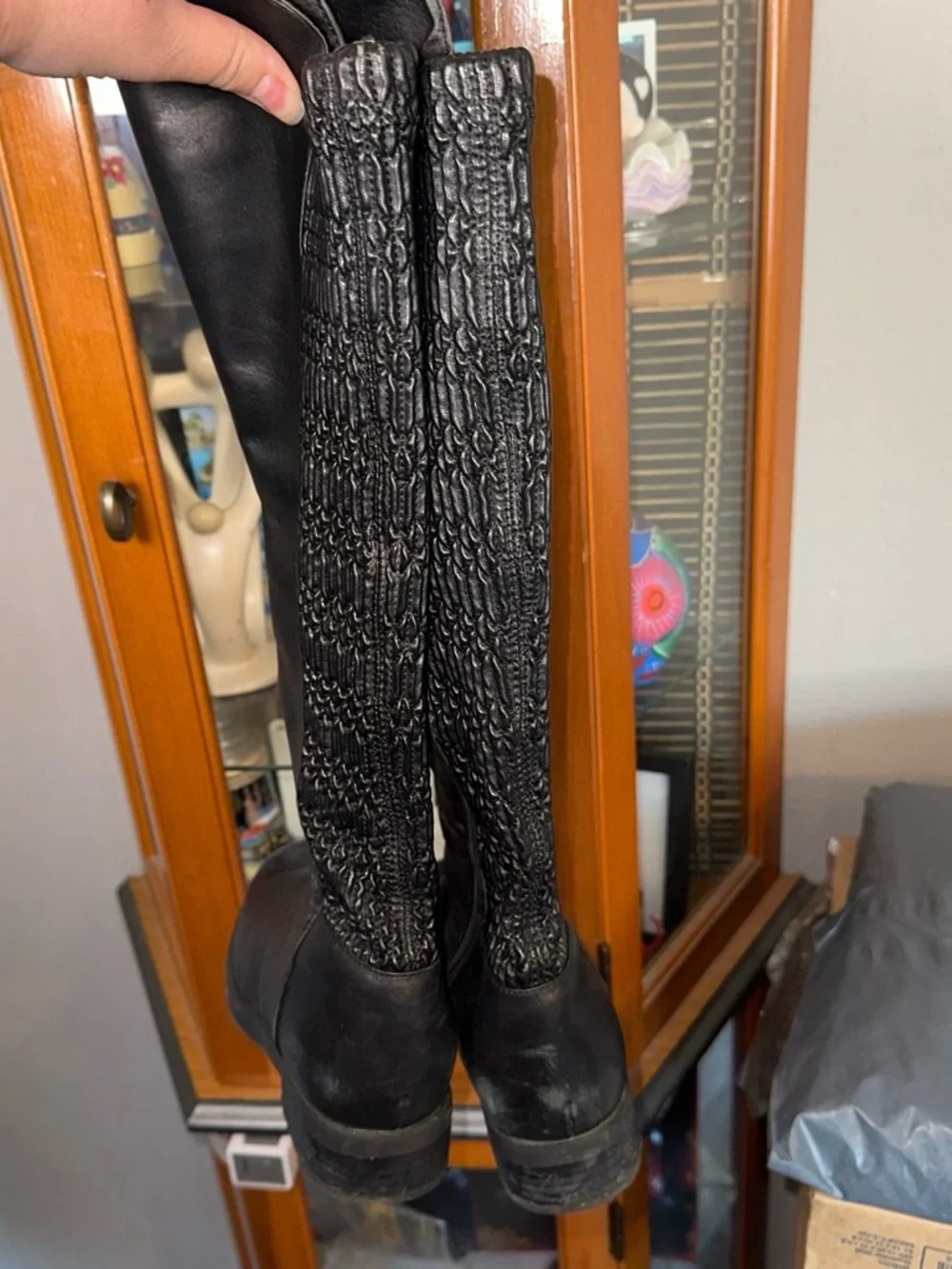 Blondo Black Over-The-Knee Knit-Back Riding Boots
